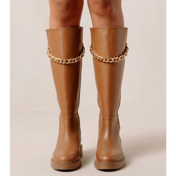 ALOHAS Brown Leather Lug Chunky Sole Pier Tall Boots Chain sz 39 Anthropologie - Picture 8 of 16